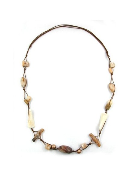 necklace beads beige-brown 105cm
