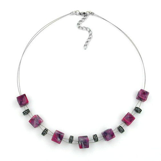 necklace cube beads pink-grey 45cm