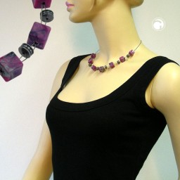 necklace cube beads pink-grey 45cm