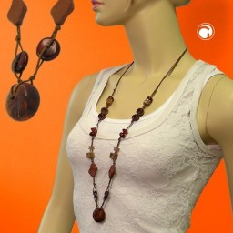 necklace brown beads marbled and different shapes