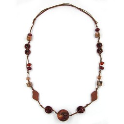 necklace brown beads marbled and different shapes