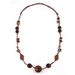 necklace brown beads marbled and different shapes