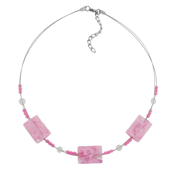 necklace rectangle beads pink marbled 45cm