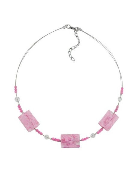 necklace rectangle beads pink marbled 45cm