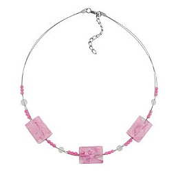 necklace rectangle beads pink marbled 45cm