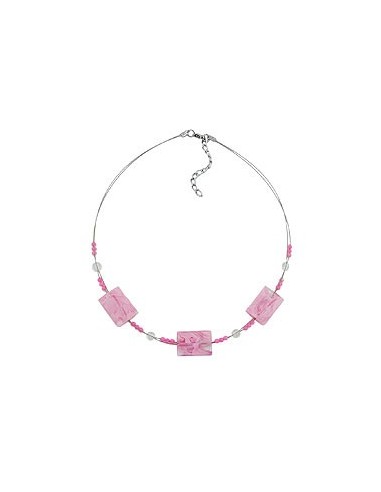 necklace rectangle beads pink marbled 45cm