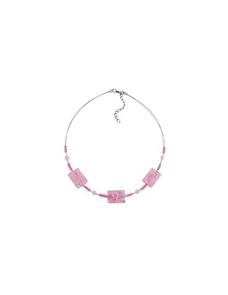 necklace rectangle beads pink marbled 45cm