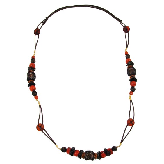 necklace stone bead red-brown 100cm