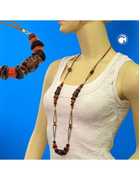 necklace stone bead red-brown 100cm