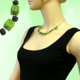 necklace cube beads light green marbled 45cm