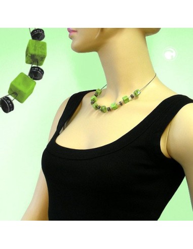 necklace cube beads light green marbled 45cm