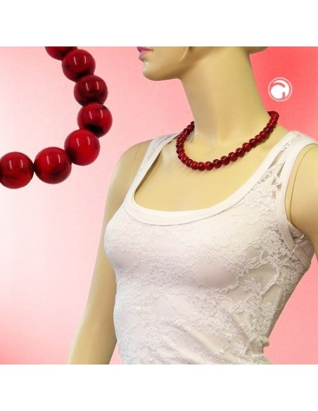 necklace dark red marbled beads 12mm 45cm