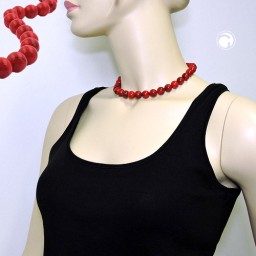 necklace dark red marbled beads 12mm 42cm