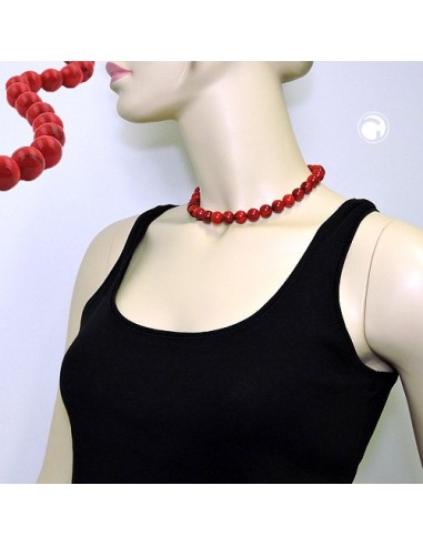 necklace dark red marbled beads 12mm 42cm