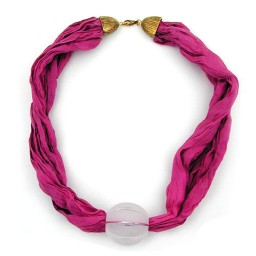 necklace silk scarf pink big bead 55cm