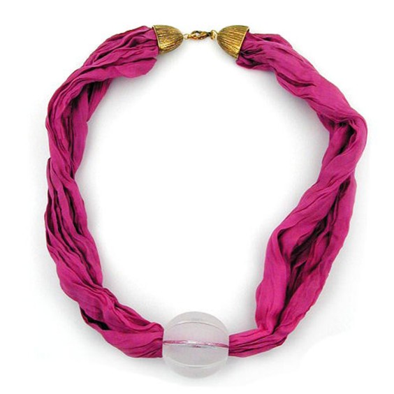 necklace silk scarf pink big bead 55cm