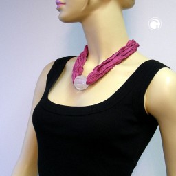 necklace silk scarf pink big bead 55cm