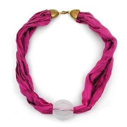 necklace silk scarf pink big bead 55cm