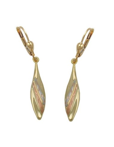 leverback earrings 41x6mm tricolor partially satin diamond cut 9k gold