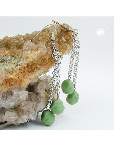 hook earrings rolo chain silver coloured with beads green