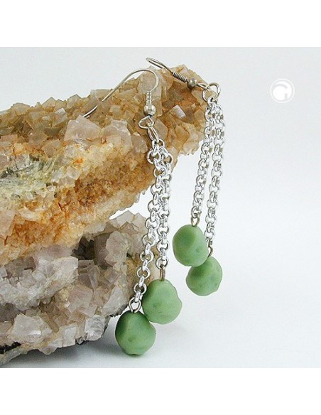 hook earrings rolo chain silver coloured with beads green