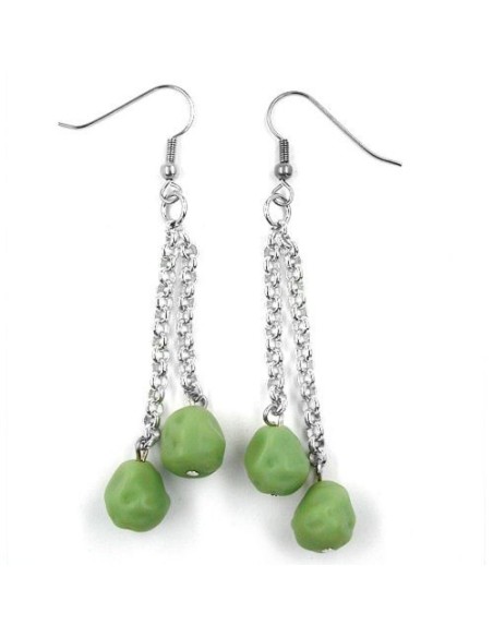 hook earrings rolo chain silver coloured with beads green