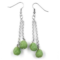 hook earrings rolo chain silver coloured with beads green