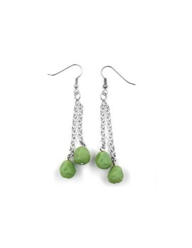 hook earrings rolo chain silver coloured with beads green