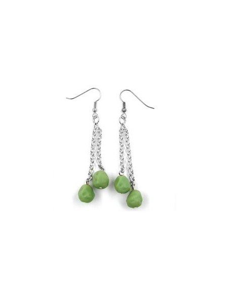 hook earrings rolo chain silver coloured with beads green