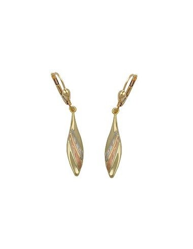 leverback earrings 41x6mm tricolor partially satin diamond cut 9k gold