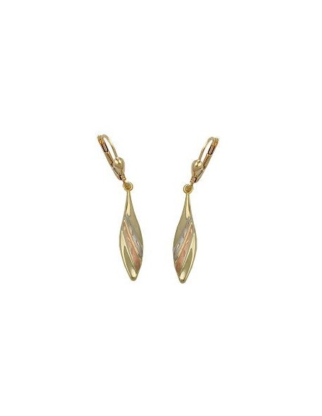 leverback earrings 41x6mm tricolor partially satin diamond cut 9k gold