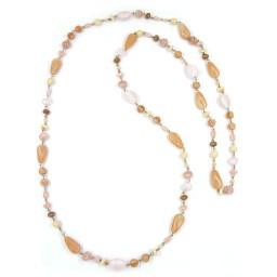 necklace glass beads beige pink 120cm