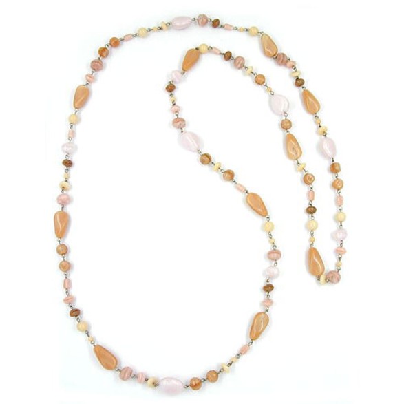 necklace glass beads beige pink 120cm