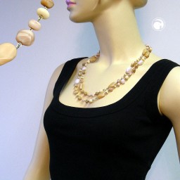 necklace glass beads beige pink 120cm