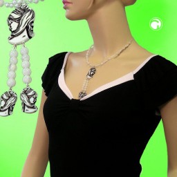 necklace black beige cameo beads on coated flexible wire