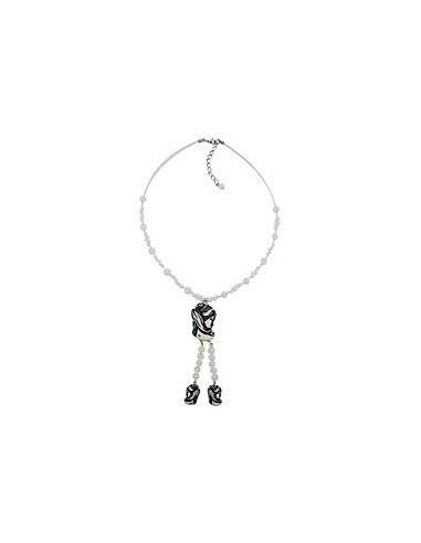 necklace black beige cameo beads on coated flexible wire