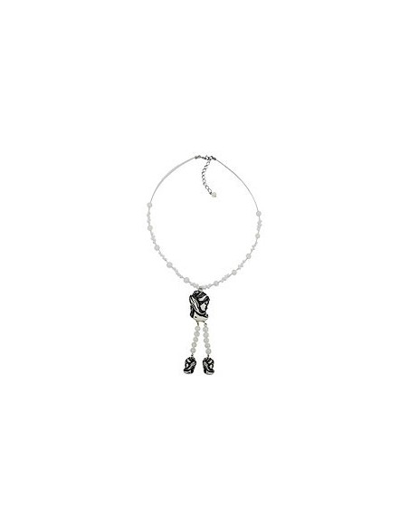 necklace black beige cameo beads on coated flexible wire