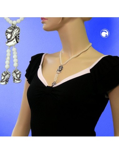 necklace white beads and black/beige cameo