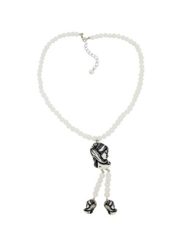 necklace white beads and black/beige cameo