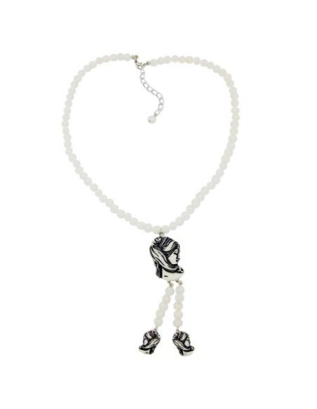 necklace white beads and black/beige cameo