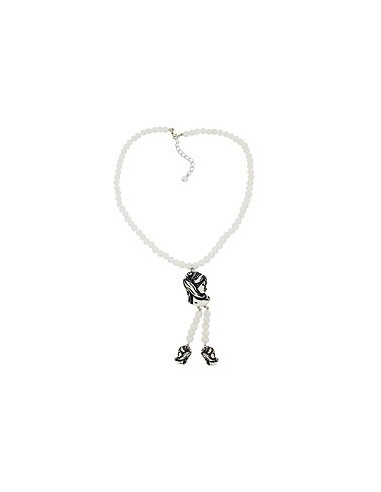 necklace white beads and black/beige cameo