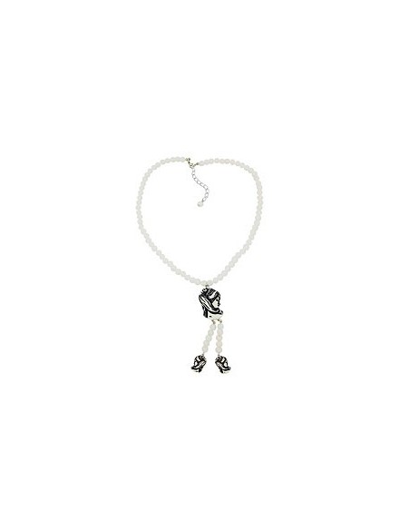 necklace white beads and black/beige cameo