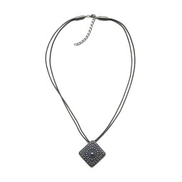 necklace metal pendant grey cord