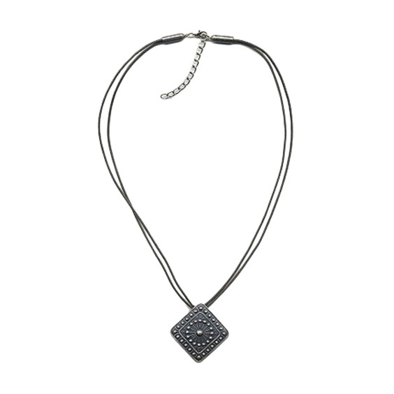 necklace metal pendant grey cord