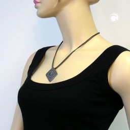 necklace metal pendant grey cord