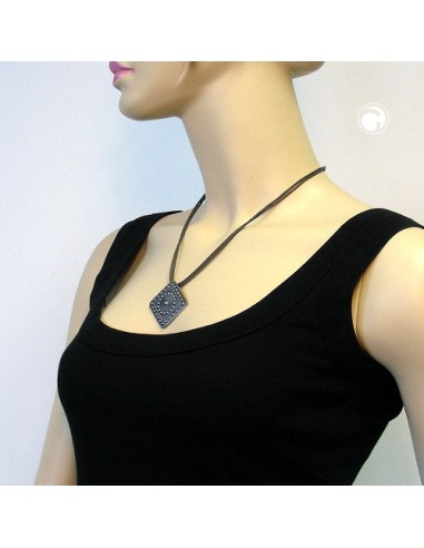 necklace metal pendant grey cord