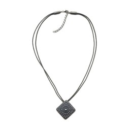 necklace metal pendant grey cord