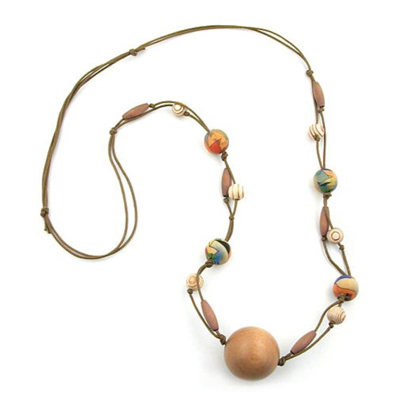 necklace wood beads nougat 100cm