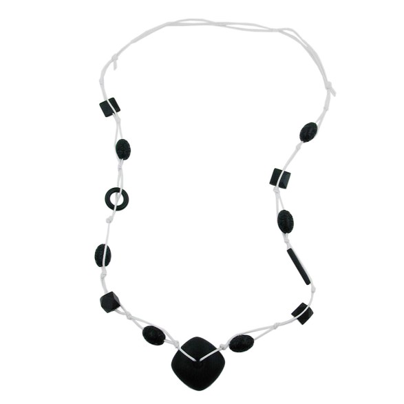 necklace black beads white cord