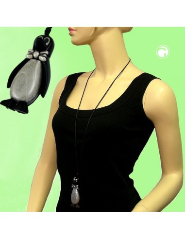 necklace penguin black antique-silver 90cm